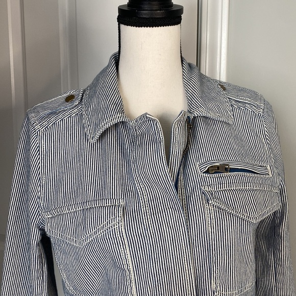 LOFT Denin Stripped Button Zip Jacket - Picture 2 of 7